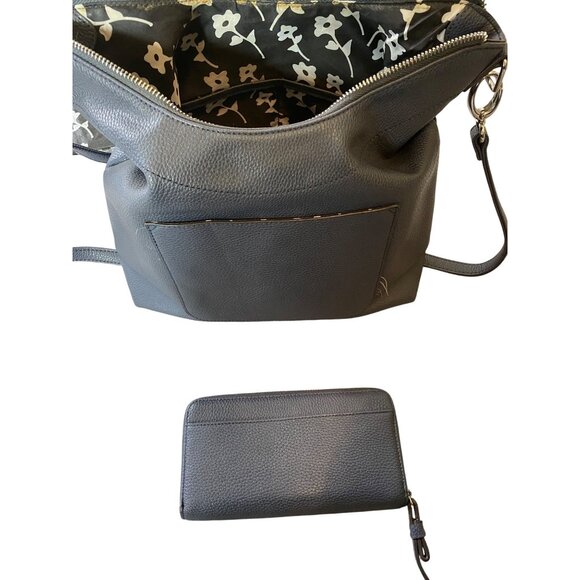 Jenna Kator Purse bag Navy Blue Pebbled Vegan Leather & Matching Wallet - Picture 1 of 16